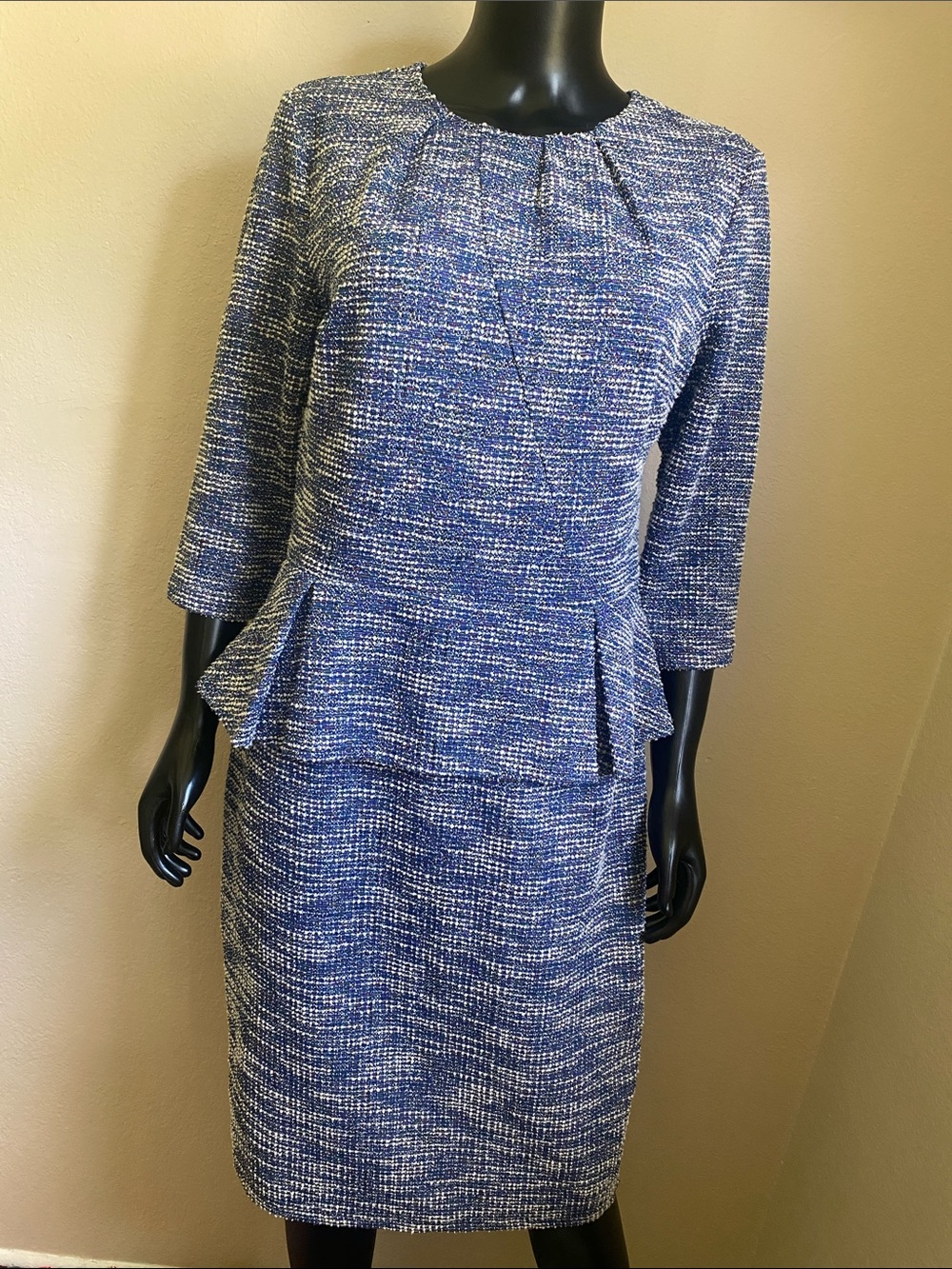 VFShow Blue Tweed Peplum Dress | Classic Career Chic | Teacher & Vintage Office